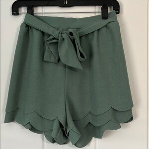Vici Green High Waist Shorts with Tie Waist and Scalloped Hem